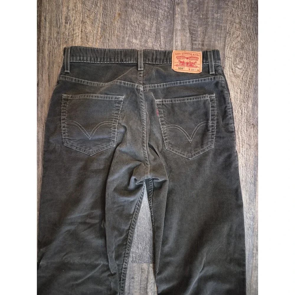 Levi's 559 Corduroy Trouser Pants Grey Cotton Relaxed Fit Straight Leg 33W x 34L